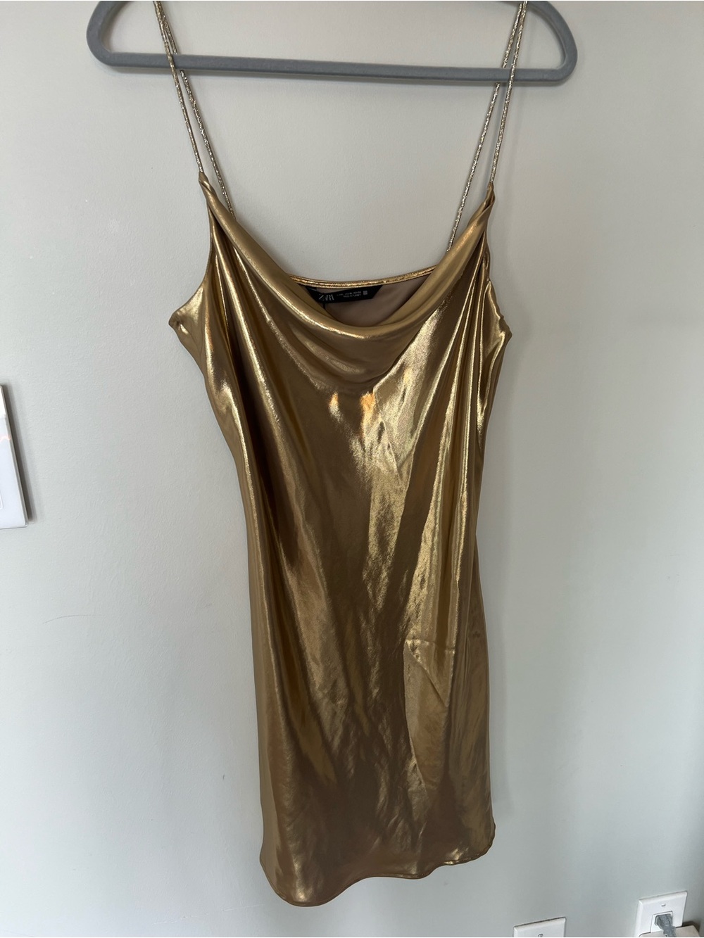 Zara Metallic Gold Cowl Neck Slip Dress